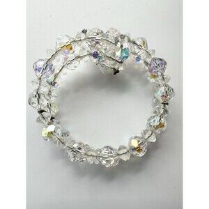 Vintage Aurora Borealis Crystal Beaded Bracelet Wrap around Silver Tone